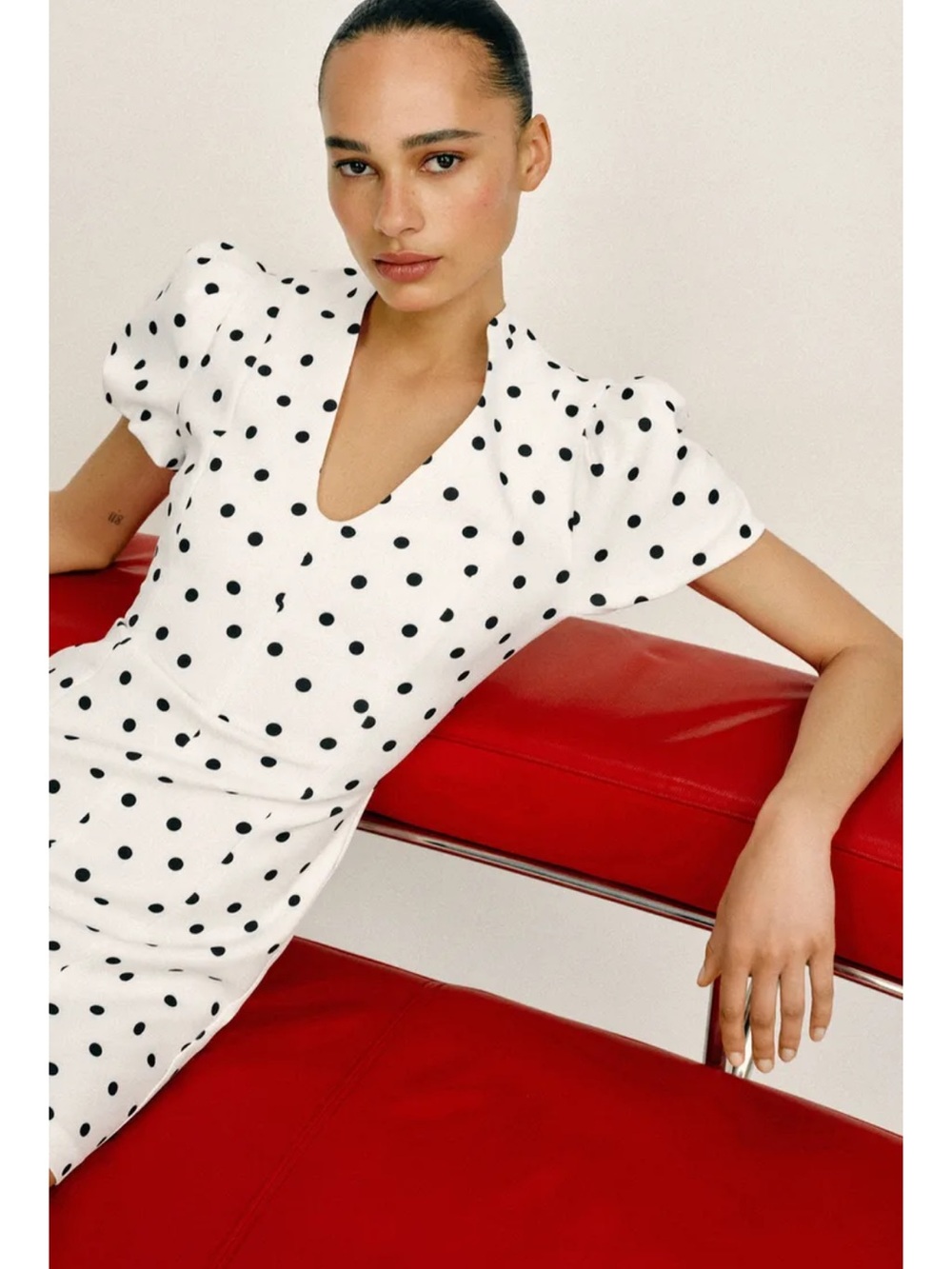Zara White Polka Dot Puff Sleeve Dress *NWOT* - Picture 3 of 13